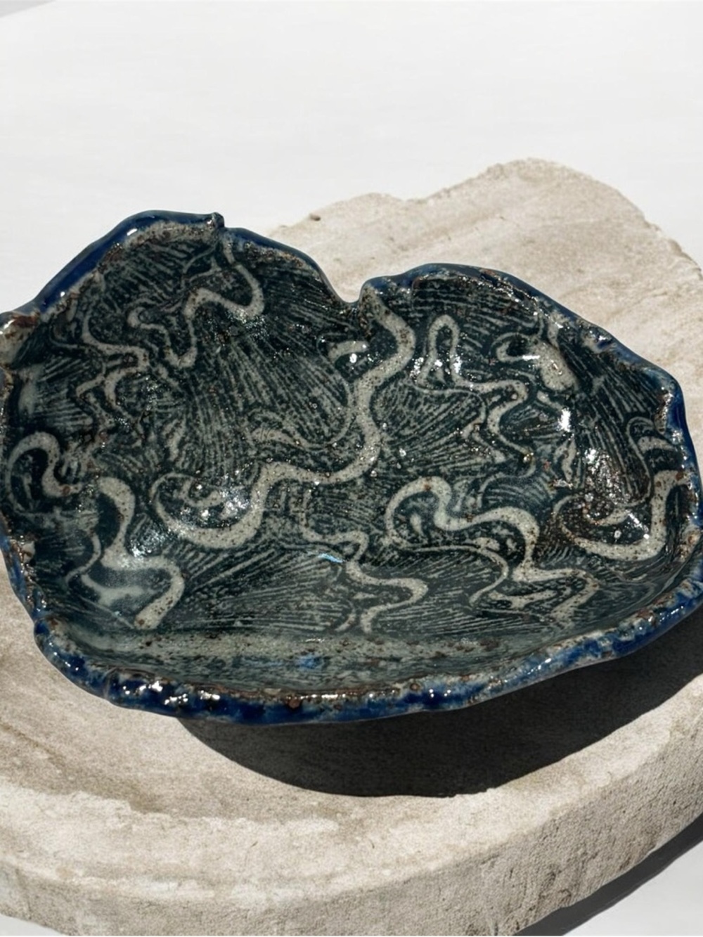 Handcrafted Deep Blue Ceramic Small Trinket Dish Handmade Glazed